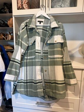Banana Republic Sage & White Plaid Button-Down Shacket